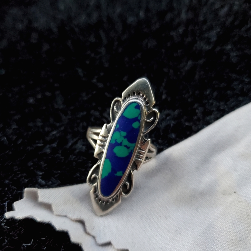 Vintage sterling silver and azurite ring - size 8.5
